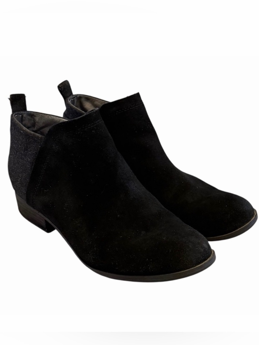 TOMS Black Suede Ankle Boots Block Heel Casual Comfort Shoes Womens Size 8.5 M